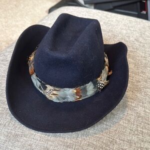 Chic Midnight Blue Hat with Feather Accent